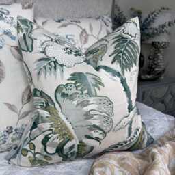 Handmade Floral Green Pillow Cover, Double Sided Cushion Cover With Green Flowers John Lewis Fabric Joanna - thumbnail 1