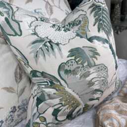 Handmade Floral Green Pillow Cover, Double Sided Cushion Cover With Green Flowers John Lewis Fabric Joanna - thumbnail 4