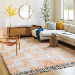 Moroccan Peach Berber Rug, Handwoven Wool Shag Rug With Geometric Zigzag, Authentic Beni Ourain Style Carpet, Large 9x12 Area - thumbnail 2