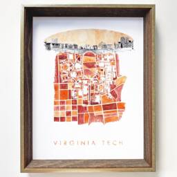 Virginia Tech Hand Painted Campus Watercolor Map - Art Print Blacksburg Town & Gown University Plan Graduation Gift Collegiate Hokie Decor - thumbnail 4