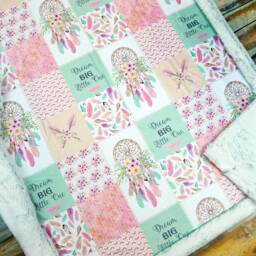 Dream Big Minky Blanket - Designer Faux Patchwork Catcher Boho Baby Frosted Breeze - thumbnail 2
