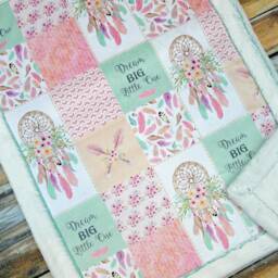 Dream Big Minky Blanket - Designer Faux Patchwork Catcher Boho Baby Frosted Breeze - thumbnail 1
