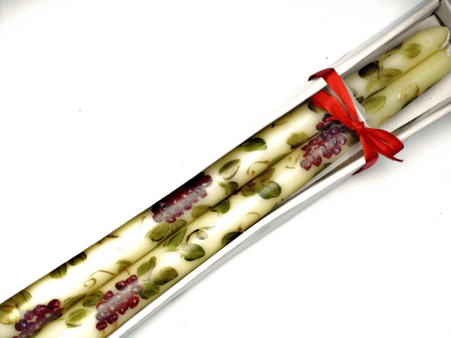 Hand Painted Grapes Ivory Taper Candles, Grapevines Tuscan Kitchen Decor - image 1