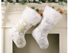 Personalized Christmas Stocking Silver Or Gold Snowflake, Pearl Detail - thumbnail 1