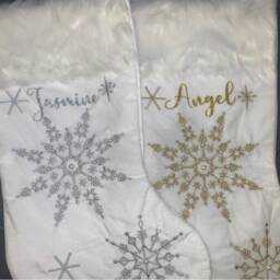 Personalized Christmas Stocking Silver Or Gold Snowflake, Pearl Detail - thumbnail 2