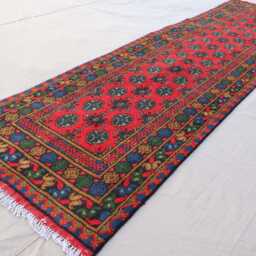 2'5x9'5 Afghan Red Runner Rug, Handmade Wool Multicolor Natural Veg Dyes Turkmen Bukhara Oriental Hallway Rug - thumbnail 2