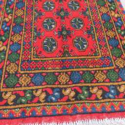 2'5x9'5 Afghan Red Runner Rug, Handmade Wool Multicolor Natural Veg Dyes Turkmen Bukhara Oriental Hallway Rug - thumbnail 3