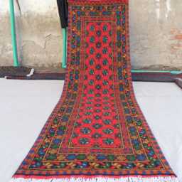 2'5x9'5 Afghan Red Runner Rug, Handmade Wool Multicolor Natural Veg Dyes Turkmen Bukhara Oriental Hallway Rug - thumbnail 4