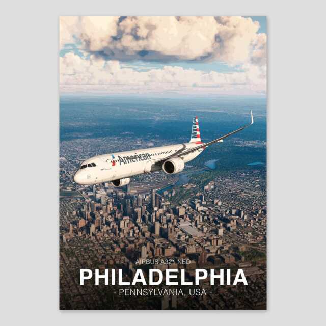 American Airlines Airbus A321 Neo Poster - Philadelphia Pennsylvania Aviation Art Print Civil Airliner Wall Pilot Office Decor - image 1