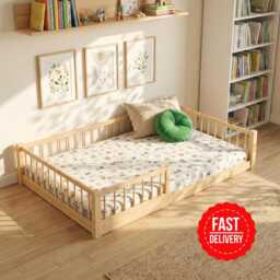 Solid Pine Montessori Floor Bed - Low Ground Toddler Frame By Snuglee - Free Delivery - thumbnail 1