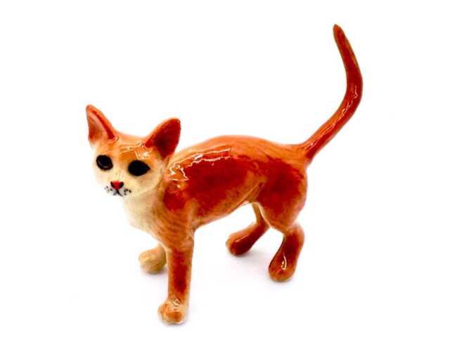 Miniature Ceramic Cat Kitty Little Animal Orange Brown Tail Figurine Small Statue Tiny Decoration Collectible Hand Painted Figure Deco - image 1