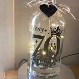 Personalised 70Th Birthday Light Up Bottle, Bottle Lamp With Gift Messaging Service & Bag - thumbnail 2