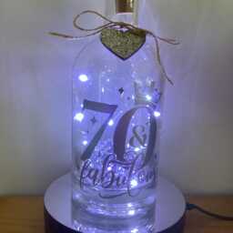 Personalised 70Th Birthday Light Up Bottle, Bottle Lamp With Gift Messaging Service & Bag - thumbnail 3