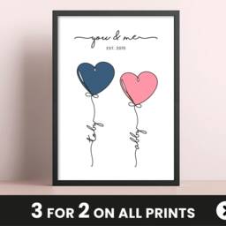 Personalised Anniversary Gift For Boyfriend, Wall Art Print Him, Girlfriend, Birthday - thumbnail 2