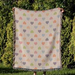 Cotton Woven Blanket, Rainbow Hearts, Modern Bed Throw, Retro Cozy Sofa Boho Nursery Decor, Baby Shower Gift, Valentine's Day - thumbnail 2