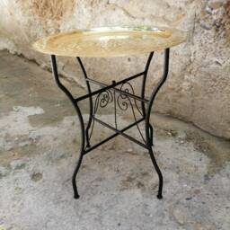 Handcrafted Moroccan Brass Folding Table Engraved Arabesque Tray - thumbnail 3
