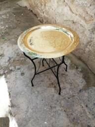 Handcrafted Moroccan Brass Folding Table Engraved Arabesque Tray
