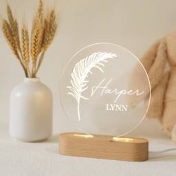 Personalized Acrylic Night Light, Boho Botanic Led Kids Bedroom Decor, Custom Name, Flower Nursery Baby Shower Gift - thumbnail 1