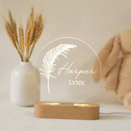 Personalized Acrylic Night Light, Boho Botanic Led Kids Bedroom Decor, Custom Name, Flower Nursery Baby Shower Gift - thumbnail 2