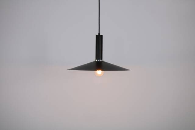 Disc Black Chandelier, Pendant Light, Minimal Mid Century Elongated Lamp, Hanging Unique Home Decor - image 1
