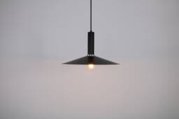 Disc Black Chandelier, Pendant Light, Minimal Mid Century Elongated Lamp, Hanging Unique Home Decor - thumbnail 1