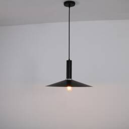 Disc Black Chandelier, Pendant Light, Minimal Mid Century Elongated Lamp, Hanging Unique Home Decor - thumbnail 2