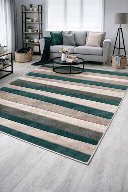 New Small Large Green Beige Wave Design Area Rugs Mats - image 1