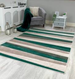 New Small Large Green Beige Wave Design Area Rugs Mats - thumbnail 3