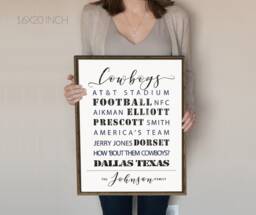 Dallas Cowboys Personalized Print Or Canvas. Gift For Fan. Man Cave Sign. Basement Bar. Decor. Gift Husband - thumbnail 1