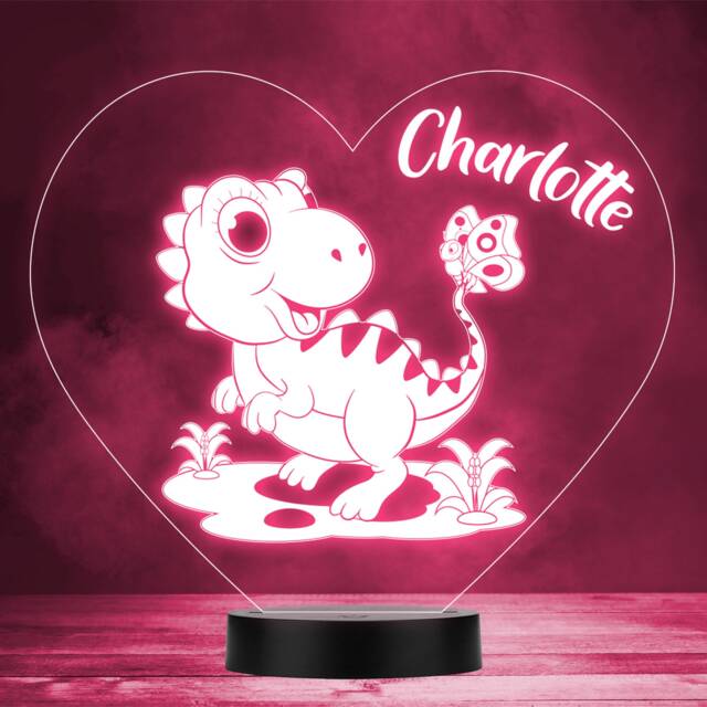 Cute Dinosaur Stegosaurus & Butterfly Heart Led Personalised Gift Night Light - image 1