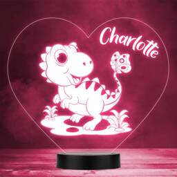 Cute Dinosaur Stegosaurus & Butterfly Heart Led Personalised Gift Night Light