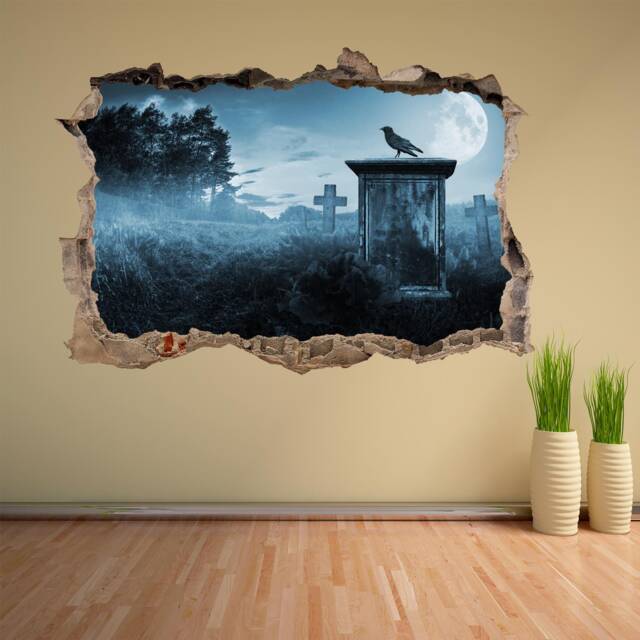 Crow Cemetery Gravestone Wall Decal Sticker Mural Poster Print Art - Cl25