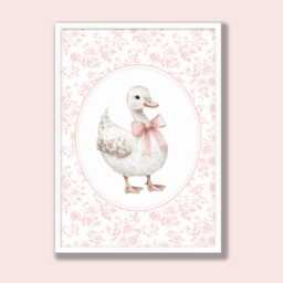 Nursery Prints Girl, Floral Goose Wall Art, Pink Toile Bows Set Of 3 - thumbnail 3