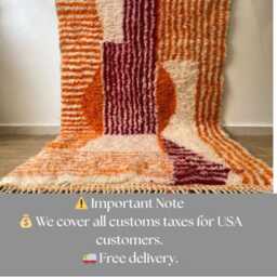 Orange Striped Moroccan Rug , Rugs For Living Room Custom Handmade Wool Berber Beni Ourain 10x14 - thumbnail 2