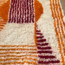 Orange Striped Moroccan Rug , Rugs For Living Room Custom Handmade Wool Berber Beni Ourain 10x14 - thumbnail 4