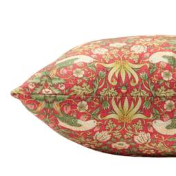 William Morris Strawberry Thief Printed Cushion in Red. Vintage Arts & Crafts Botanical Floral Print. 17x17 - thumbnail 2