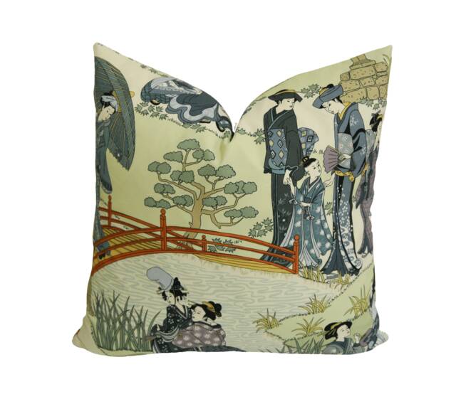 Manuel Canovas - Geishas Indigo Intricate Japanese Garden Designer Cushion Cover Handmade Throw Pillow Home Decor - image 1