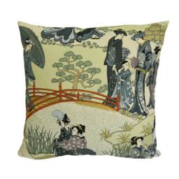Manuel Canovas - Geishas Indigo Intricate Japanese Garden Designer Cushion Cover Handmade Throw Pillow Home Decor - thumbnail 2