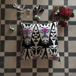 20x20 Velvet Ikat Pillow Cover Handwoven Silk Accent - thumbnail 2