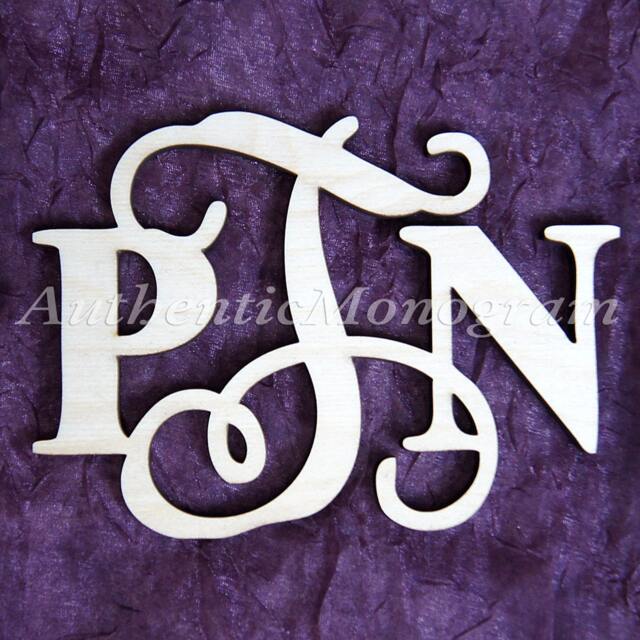 Wooden Monogram Wall Hanging - Classic Combo Two Fonts Painted Home Decor Wedding - image 1