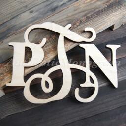 Wooden Monogram Wall Hanging - Classic Combo Two Fonts Painted Home Decor Wedding - thumbnail 2