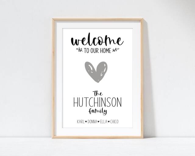 Personalised Family Name Print, Welcome To Our Home Print. First/New Gift. Tree Print A4 Framed - image 1