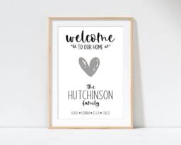 Personalised Family Name Print, Welcome To Our Home Print. First/New Gift. Tree Print A4 Framed - thumbnail 1
