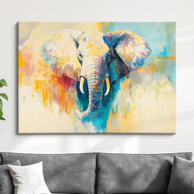 Elephant Abstract Oil Painting Framed Print & Canvas Large Sizes Wall Art Poster Animal Home Decor Interior Gift Idea - image 1