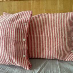 Set Of 2 French Chic Pre Washed Linen Pillow Case Red & White Stripes - thumbnail 3