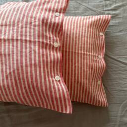 Set Of 2 French Chic Pre Washed Linen Pillow Case Red & White Stripes - thumbnail 2