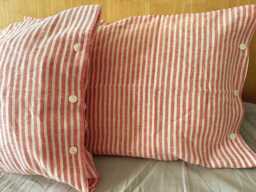 Set Of 2 French Chic Pre Washed Linen Pillow Case Red & White Stripes - thumbnail 1