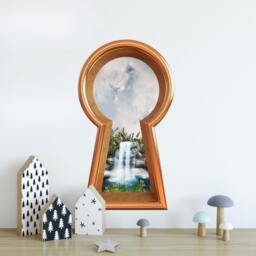 3D Keyhole Fabric Wall Decal - Fairytale Waterfall 3D Sticker Wonderland Removable - thumbnail 3