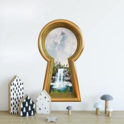 3D Keyhole Fabric Wall Decal - Fairytale Waterfall 3D Sticker Wonderland Removable - thumbnail 2