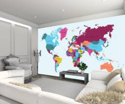 World Map Children Photo Wallpaper Wall Mural Kids Bedroom Kitchen Home Decoration - thumbnail 1